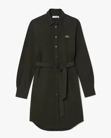 LACOSTE ชุดเดรสผู้หญิงลาคอสท์ ผ้าปิเก้ มีเข็มขัด สีเขียว